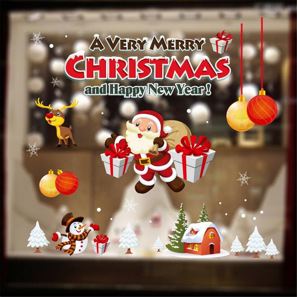 Kerstversiering Glazen Statische Stickers Christmas Party Home Kerst Cartoon Diy Sneeuw Sneeuwvlok Window Stickers # J7