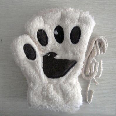 Mitaines en peluche pour femmes, mignonnes, patte de chat, peluche douce et chaude, courtes, sans doigts, ours pelucheux, gants de chat, Costume demi-doigt, noir, Beige: H