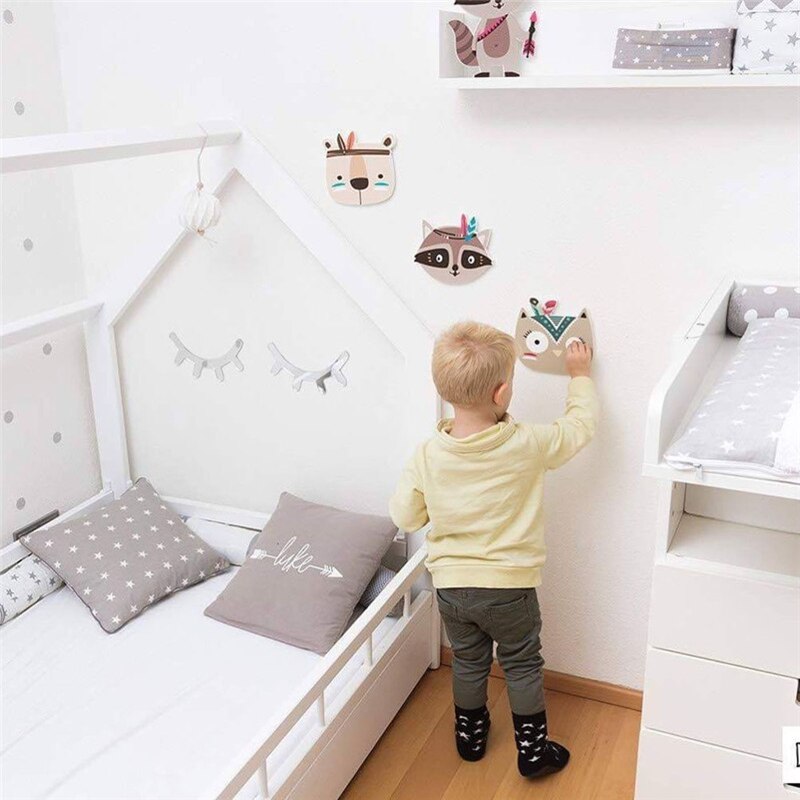 Wooden Nordic Shelves Wall Stickers Indian Style Animal Head Sculpture Baby Room Accessories Cartoon Wood Wall Shelf Child Room