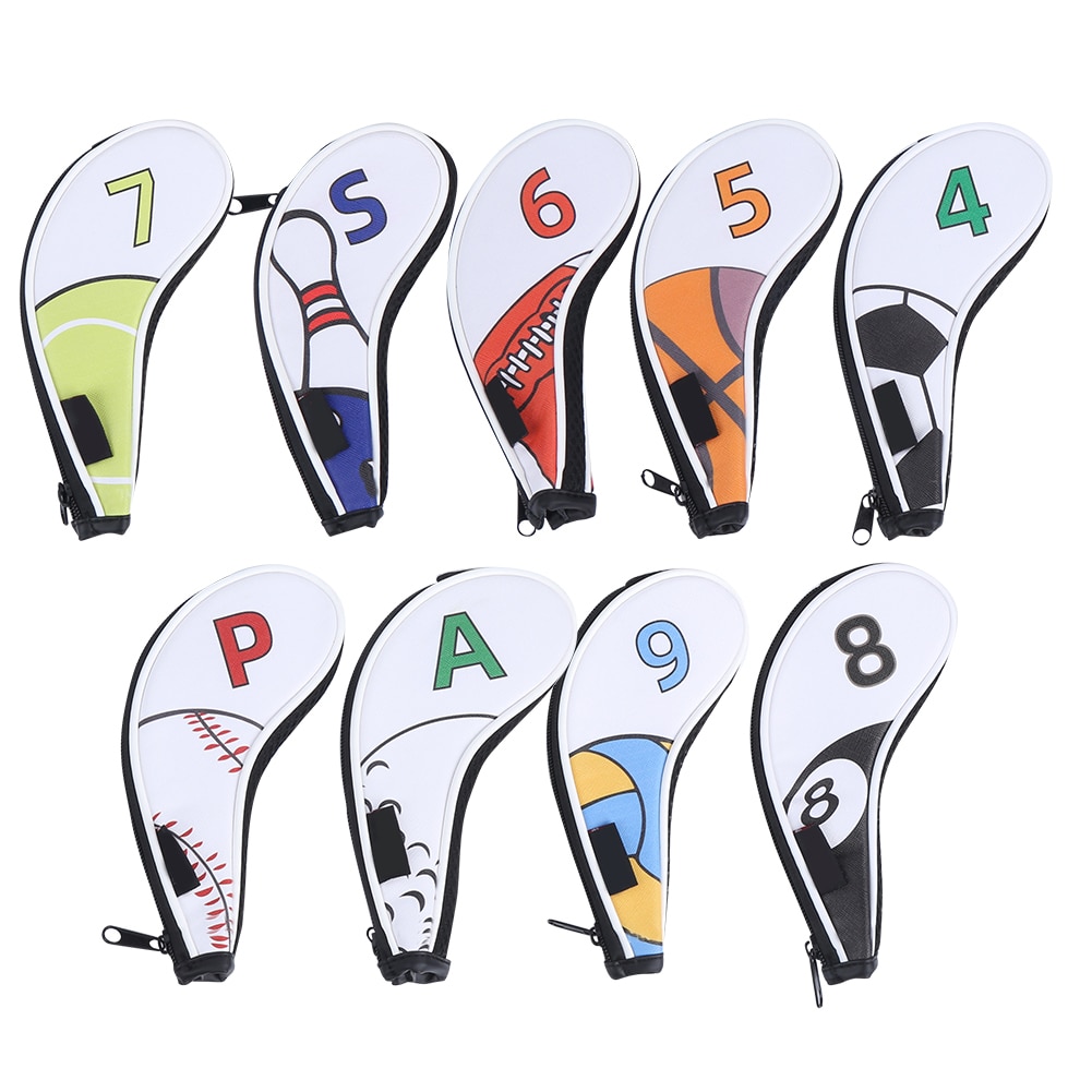 Golf Club Head Deel 9Pcs Iron Head Covers Mouwen Digitale Rits Sport Patroon Beschermende Pu Waterdicht Iron Club Iron cover