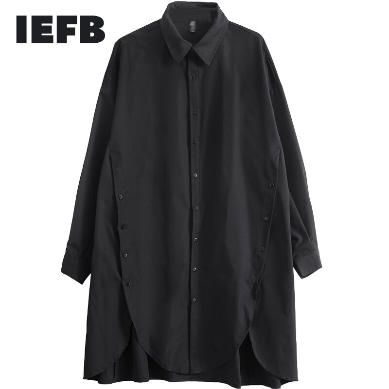 Iefb/Herenkleding Japan Stijl Lange Korte Voor Korte Rug Lange Asymmetrische Side Vork Losse Knappe Shirt Mannen lange Mouw 9Y2512