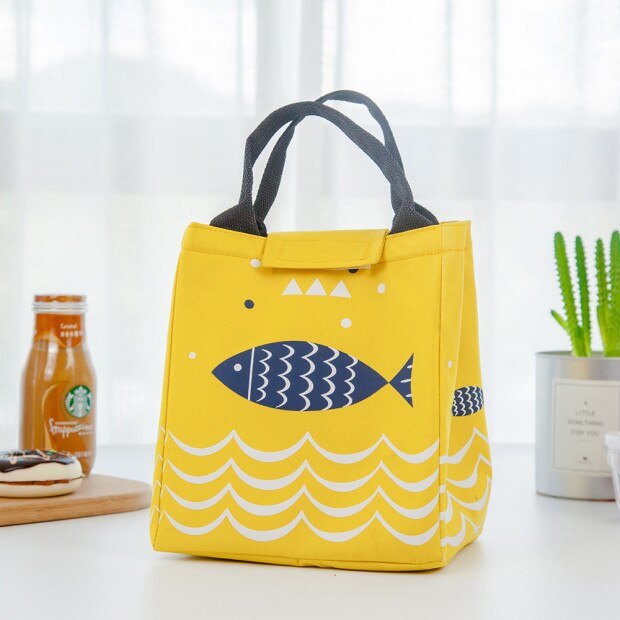 2019new Funktionale Muster Kühler Lunch Box Tragbare Isolierte Leinwand Mittagessen Tasche Thermische Lebensmittel Picknick Mittagessen Taschen Für Frauen Kinder: yellow