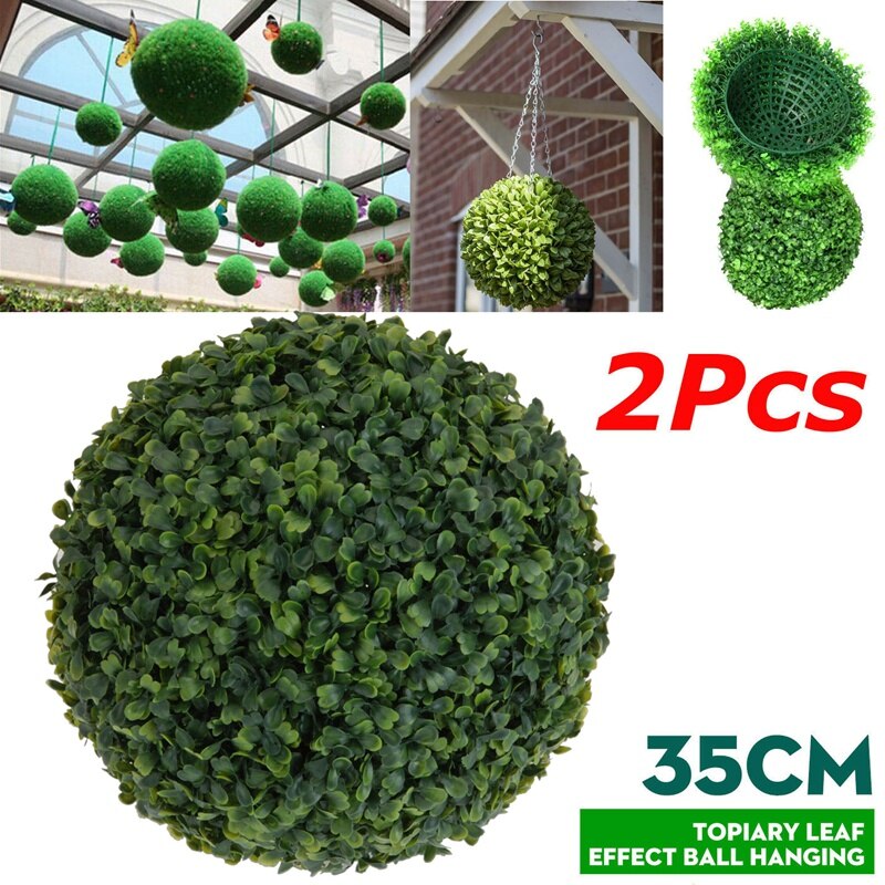 2 stk 35cm plast topiær træblad effekt kuglehængende hjem haveindretning kunstige hængende topiære buxus bolde: Default Title
