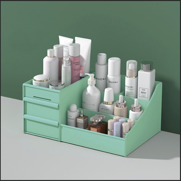 Stor kapacitet plast kosmetisk opbevaringsboks flerlags makeup skuffe arrangører smykker container desktop diverse opbevaringsboks: Grøn