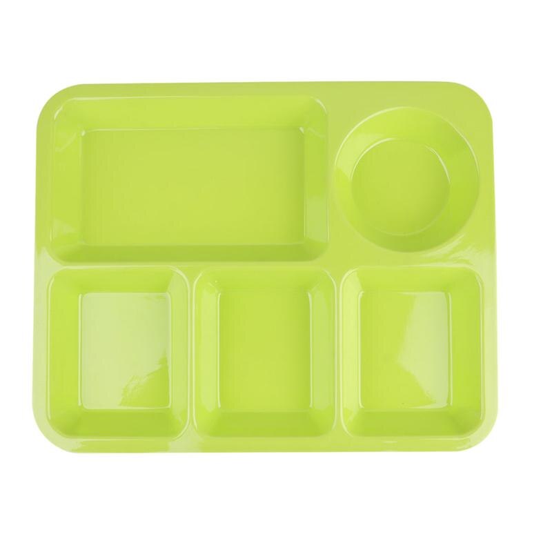 Plateau à dîner divisé en plastique 5 Sections, grille assiette à déjeuner, conteneur pour la vaisselle de la cantine scolaire: vert clair