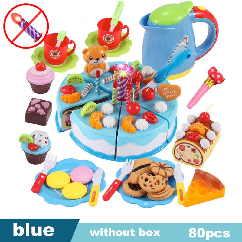 Children Kitchen Pretend Play Toys Cutting Fruit Vegetable Food Miniature Play Do House Education Toy for Girl Kid: 80pcs blue