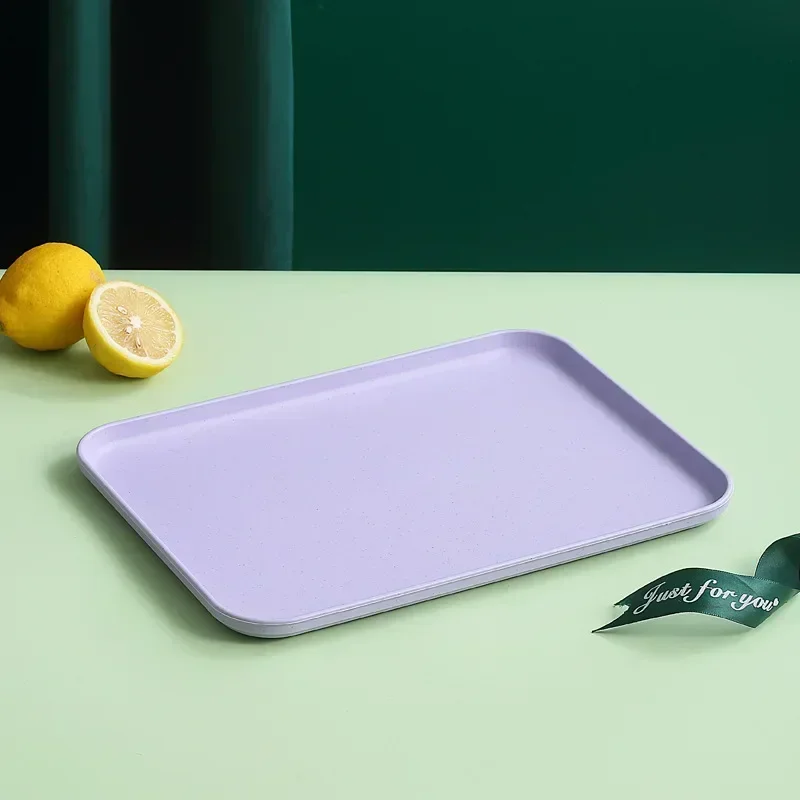 Wheat Straw Fruit Salad Tray Rectangular Dim Sum Dessert Fruit Plate Barbecue Skewers Large Capacity Tray Square Fast Food Trays: black / 10.5 inches