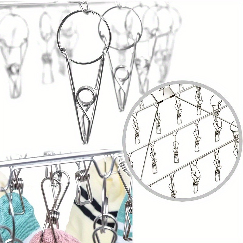 Clipes à prova de vento de aço inoxidável, prendedor de roupa, cabide, varal, meia, toalha, sutiã, rack de secagem, gancho de roupas com 30 estacas
