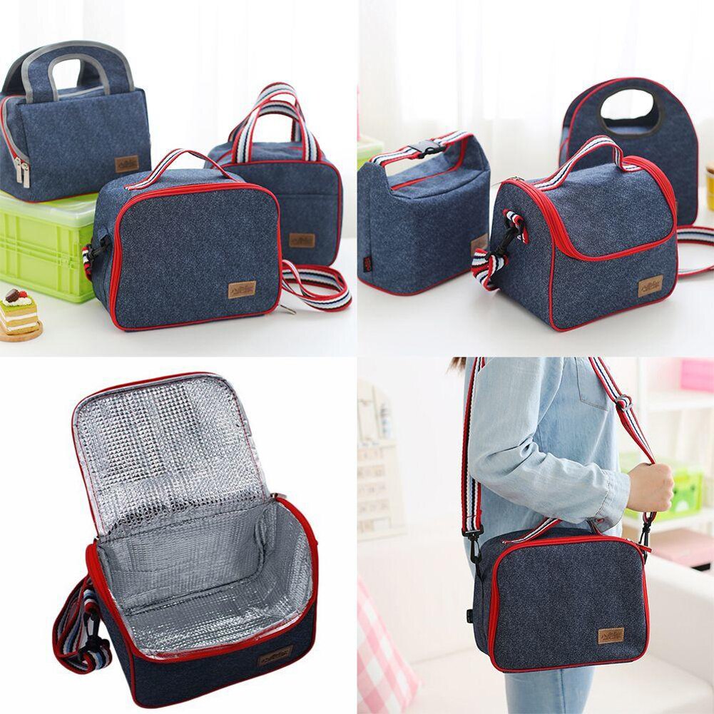 Portable Tote Heat Insulated Lunch Storage Cooler Food Box Denim Thermal Bag Portable Heat-insulated Cooler Lunch Box Tote