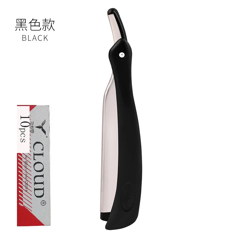 1Set Mannen Rechte Barber Edge Razors Folding Scheren Mes Ontharing Gereedschap Met 10 Stuks Bladen: Black