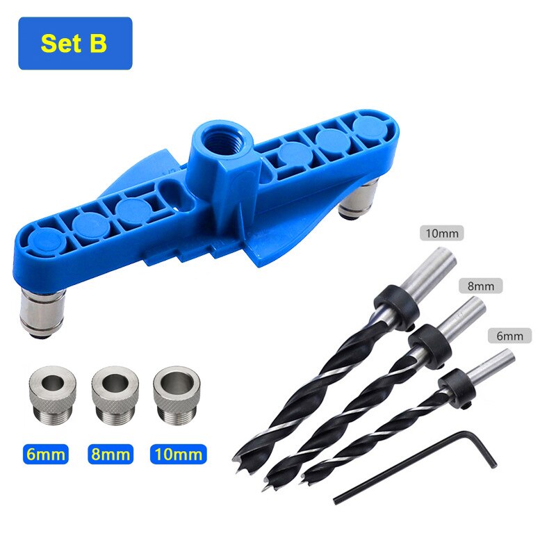Zelfcentrerende Boren Gids Deuvel Jig Kit Verticale Tool Hout Boor Centrum Kraspen Pocket Gat Houtbewerking 2 In 1 Mouw gereedschap: Set B