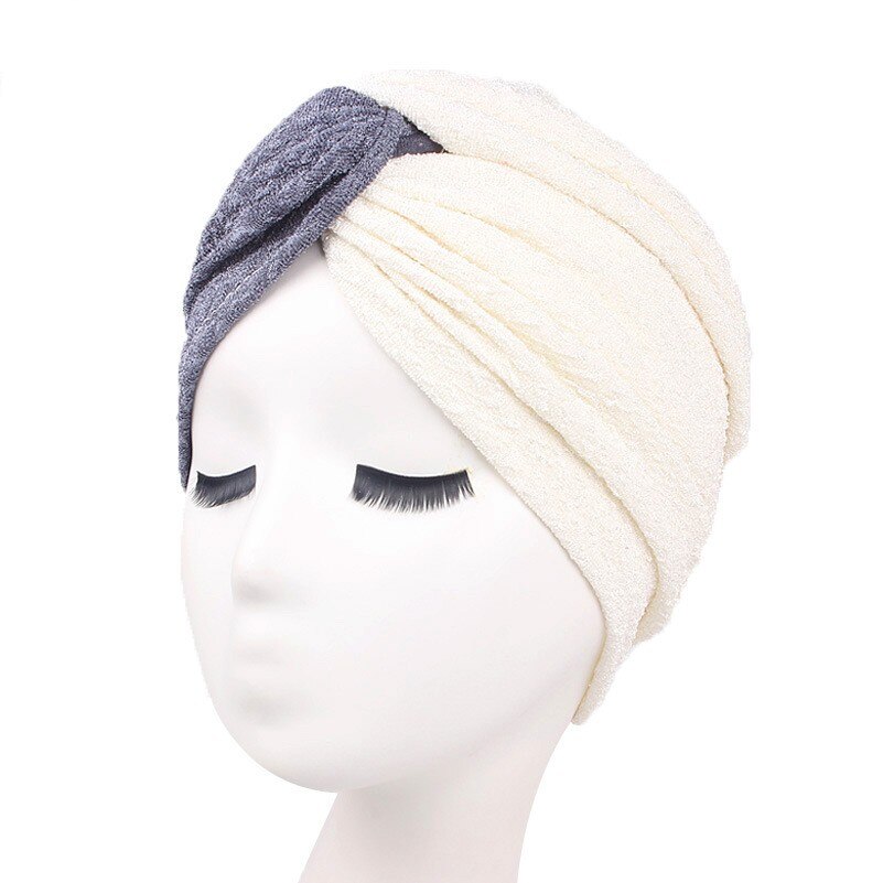 Dromiya – Turban de luxe pour femmes, , haut croisé, Hijab, chimio, casquettes de sommeil, pour la perte de cheveux, le Cancer: GrayWhite