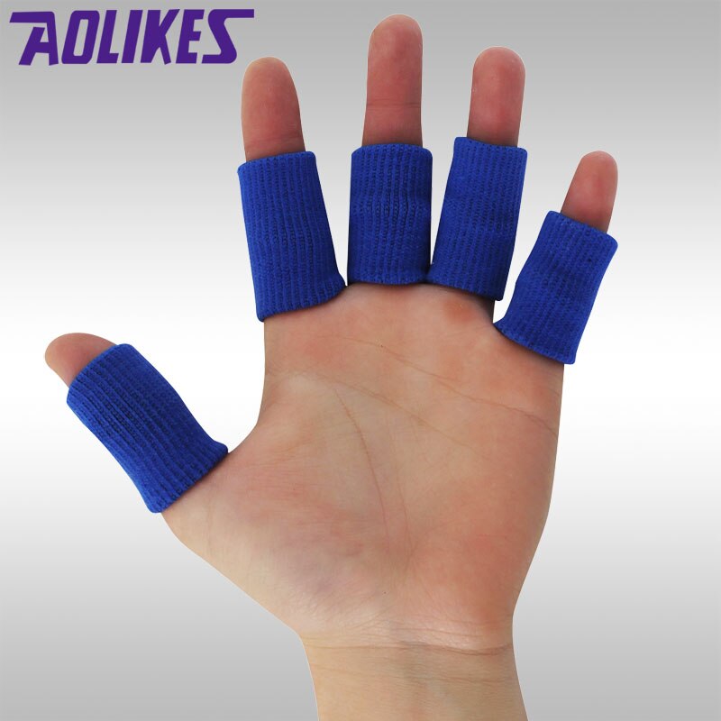 Aolikes 10 stk / sæt elastiske finger ærmer basketball sport sikkerhed tommelfingerbøjle beskytter til volleyball fitness gym sundhedspleje: Blå