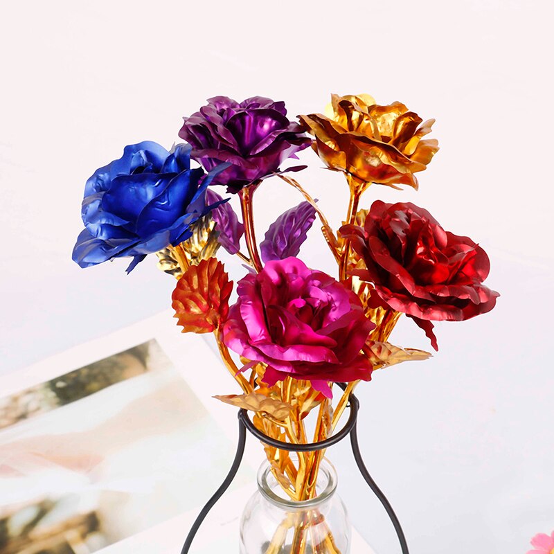 24K Folie Plated Rose Gold Rose Bruiloft Decoratie Bloem Valentijnsdag Minnaar Rose Kunstmatige Goud/paars/Rood/Blauw/Rose