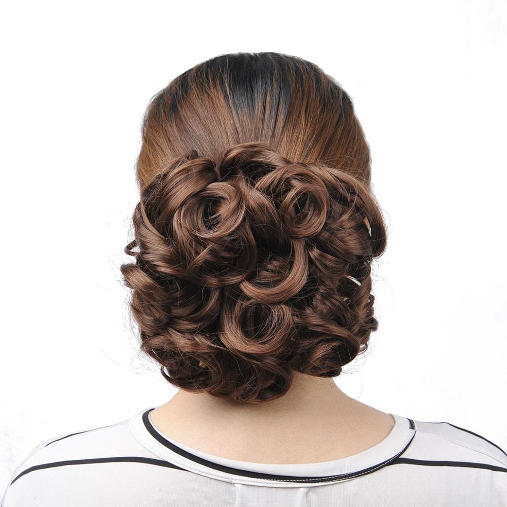 Short Curly Messy Bun Hair Chignon Ponytail Clip - Synthetic Brown Hair Extension For Women