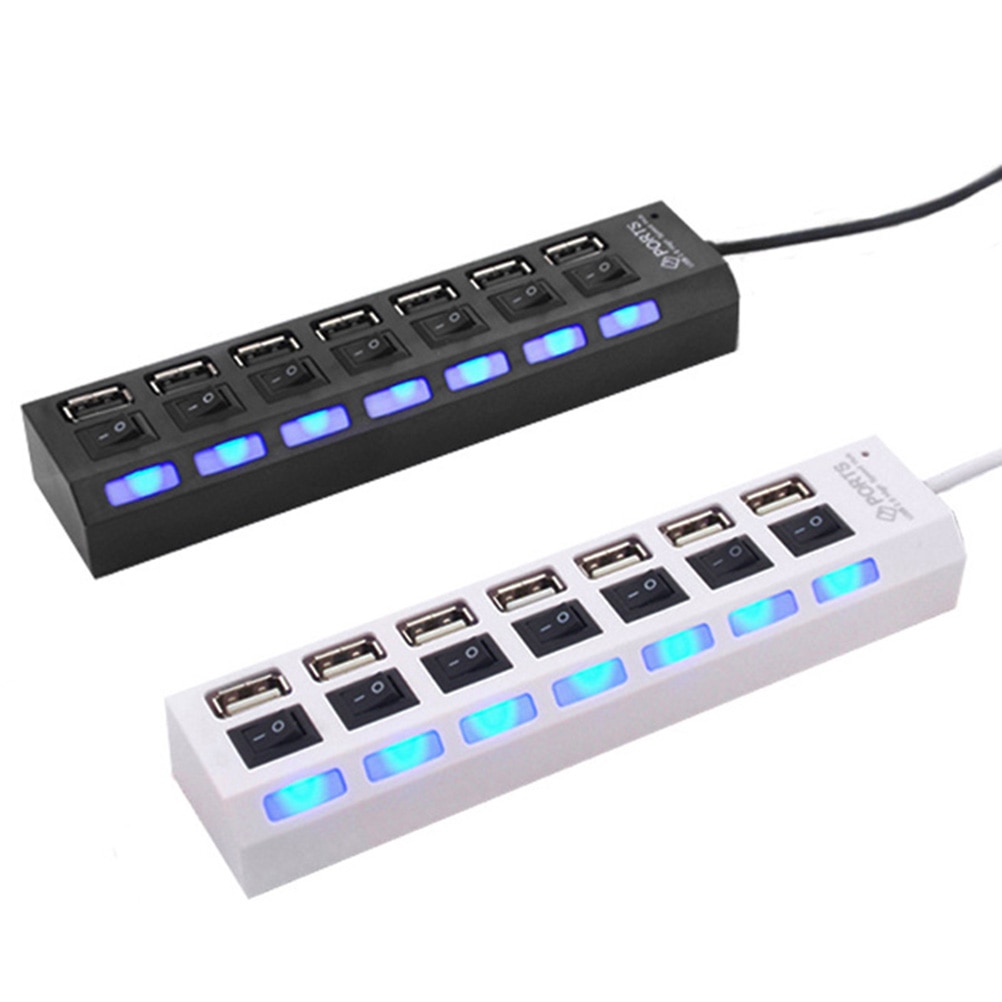 7 Ports Usb Hub LED USB High Speed 480 Mbps Adapter USB Hub With Power On Off Switch For PC Laptop Computer PC Laptop With ON/OF
