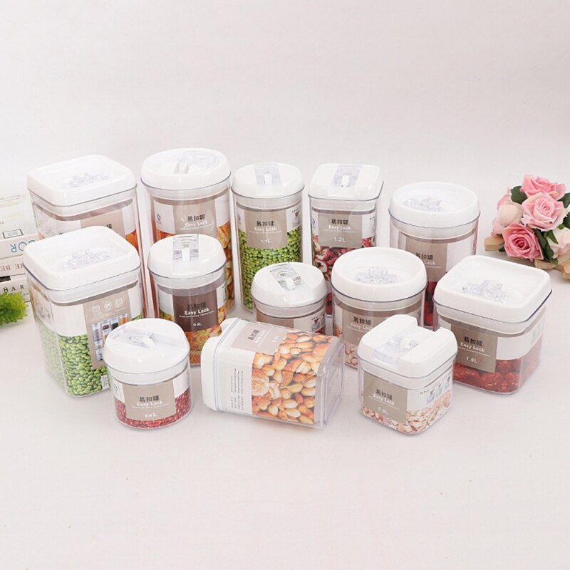 PP Food Storage Box Plastic Clear Container Set with Pour Lids Kitchen Storage Bottles Jars Sealed Dried Grains Tank 0.4L-1.2L