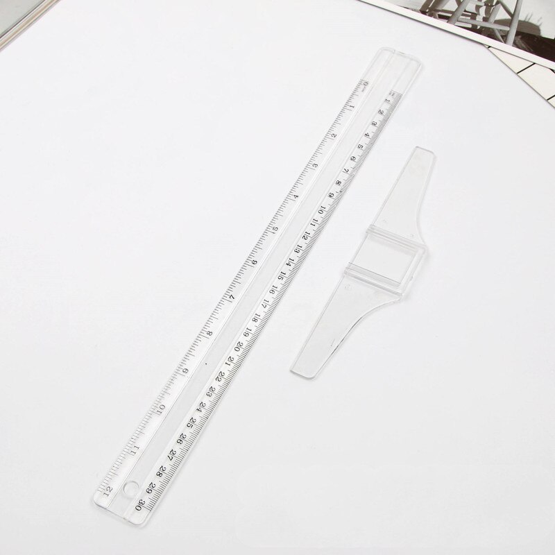 1PC 30cm/12" Plastic T-Square Metric Ruler Cm/inch Double Side Scale Measuring Tool