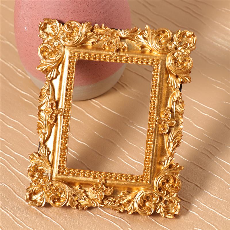 Retro Rectangle Resin Picture Frame Golden Mini Photo Frame Desktop Ornament Jewelry Display Frame for Bedroom