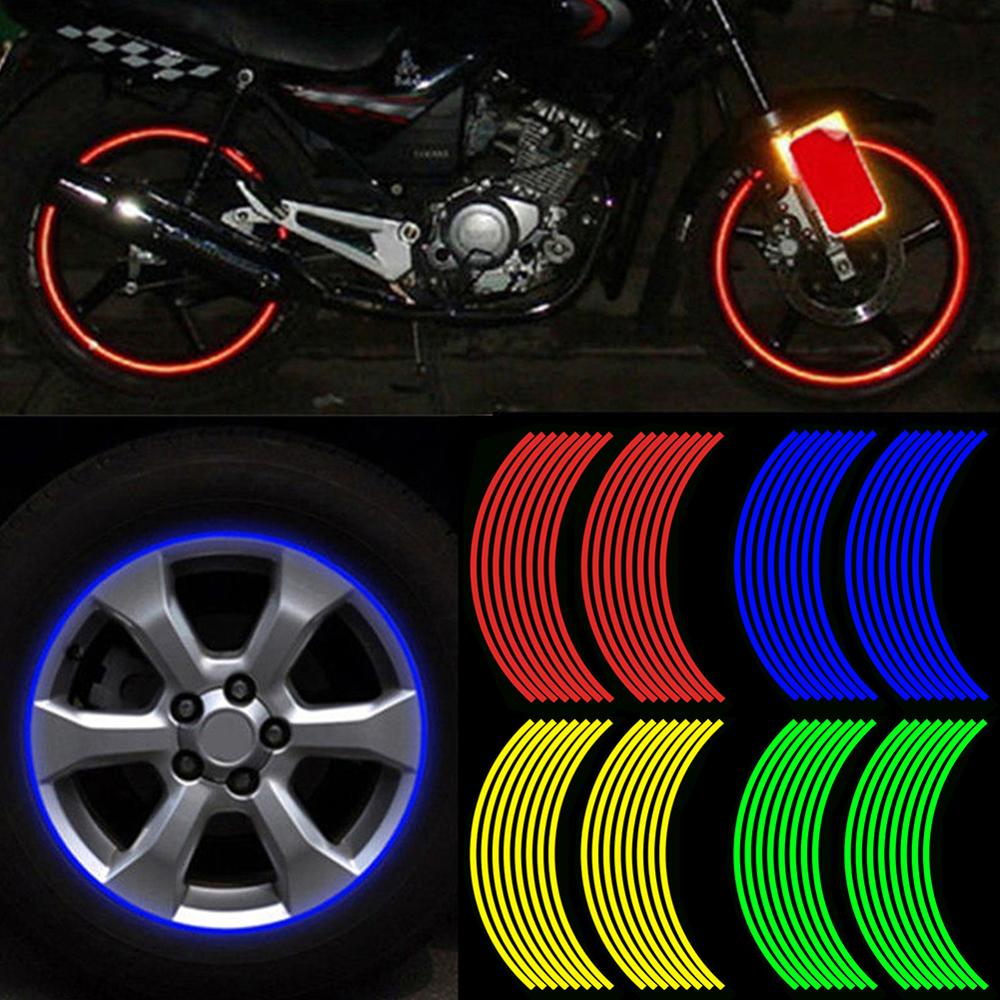 Tiras de 18 pulgadas para llanta de motocicleta, cinta reflectante para rueda, reflectante, reflectante, de seguridad vial, 16 unidades