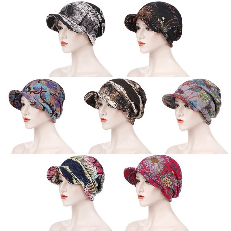 Multifunktionelle kvinder vinter efterår hat hat blomstermotiver teenager voksen tyndt tørklæde pige skullies beanies vintage cap hat