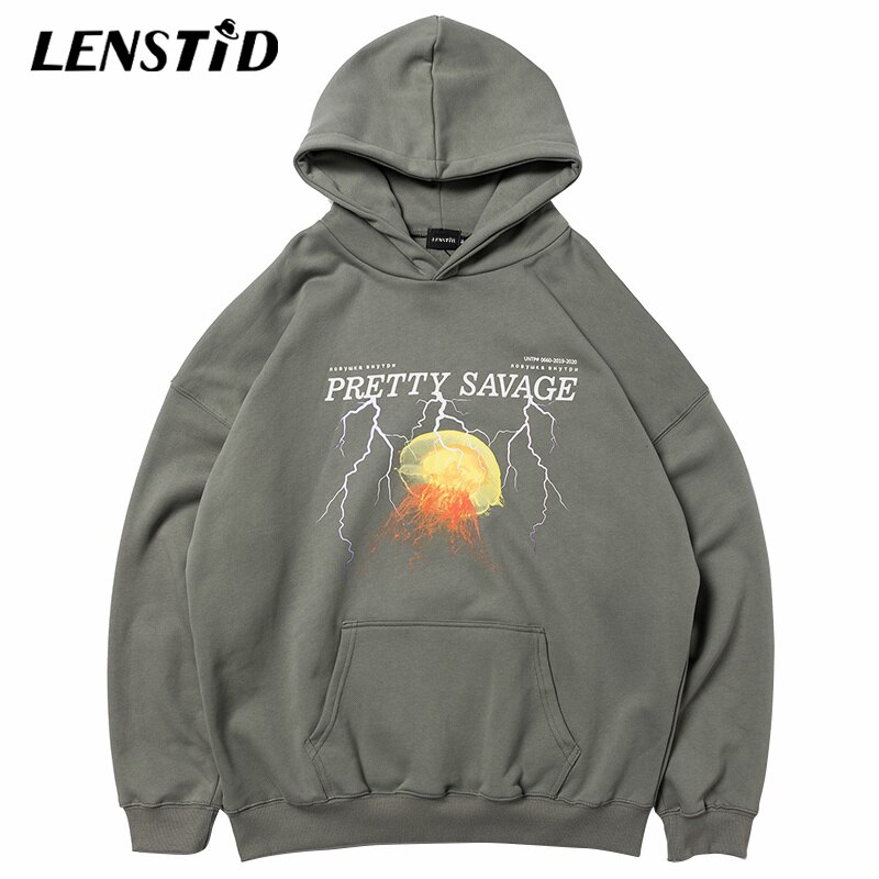 LENSTID Hip Hop Lightning Hoodie Pullover Hoodies Men Autumn Winter Fleece Streetwear Harajuku Cotton Hipster Sweatshirts