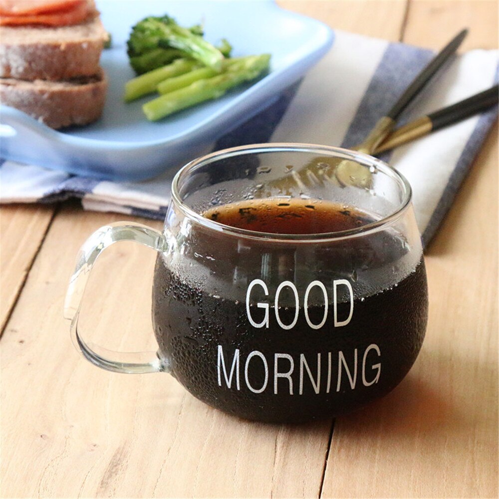 1 stk glas morgenmad kop kaffe te mælk yoghurt krus bogstaver trykt krus gennemsigtigt håndtag drinkware: Kun kop hvid 400ml