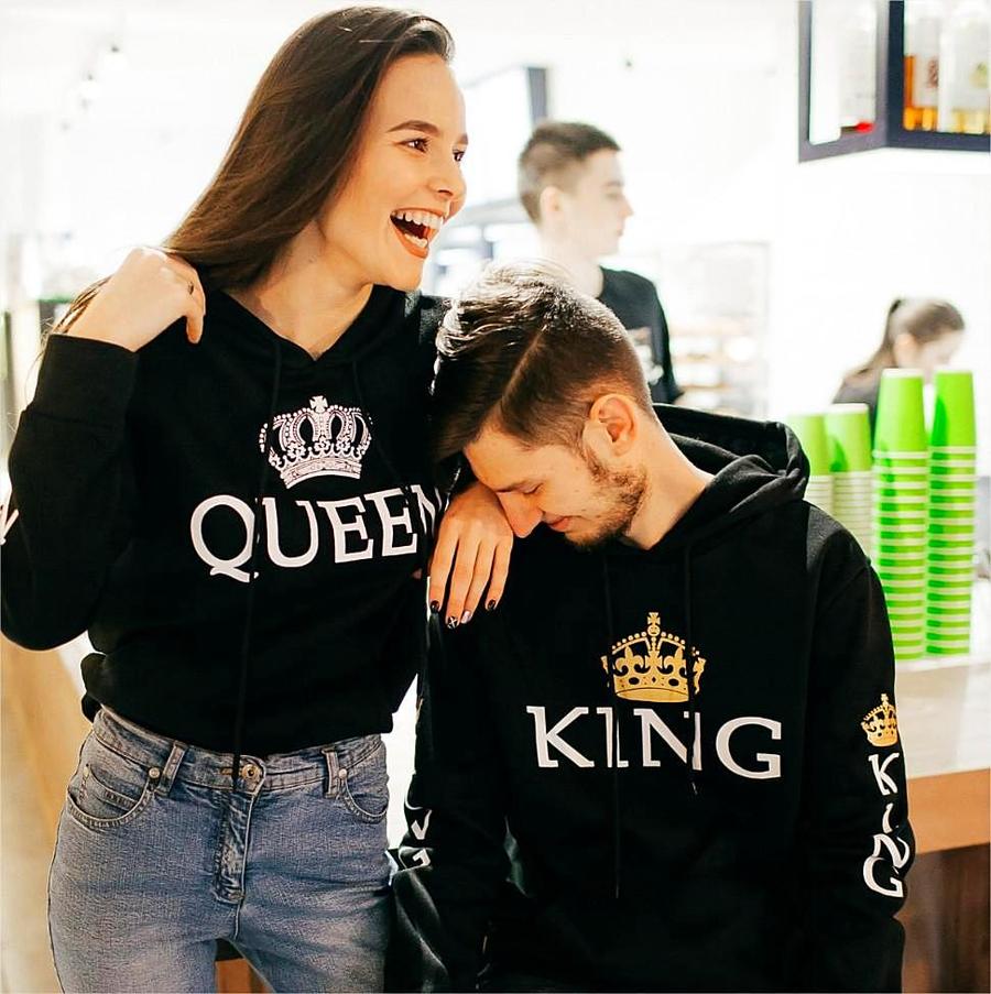 Poshfeel king dronning trykt par hættetrøjer kvinder mænd sweatshirt elskere par hættetrøjer afslappet pullovere