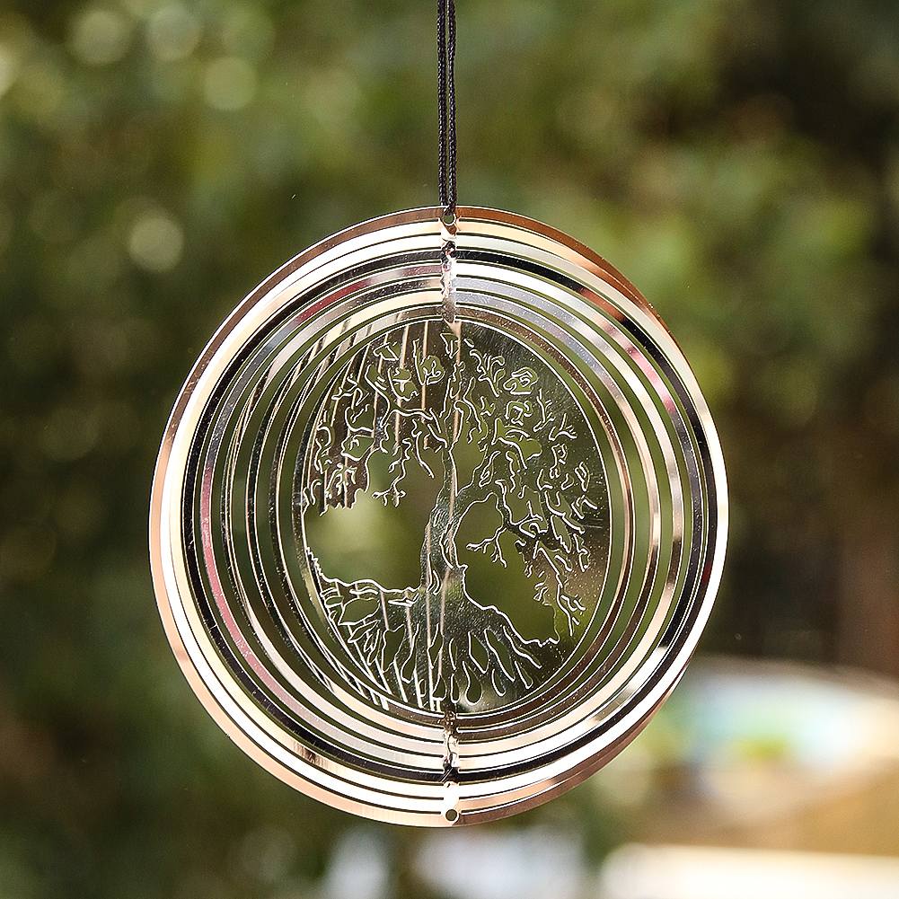 Atrapasueños giratorio de viento de árbol de la vida, colgante giratorio 3D, efecto de luz fluida, de reflejo de espejo, decoración colgante para exteriores de jardín