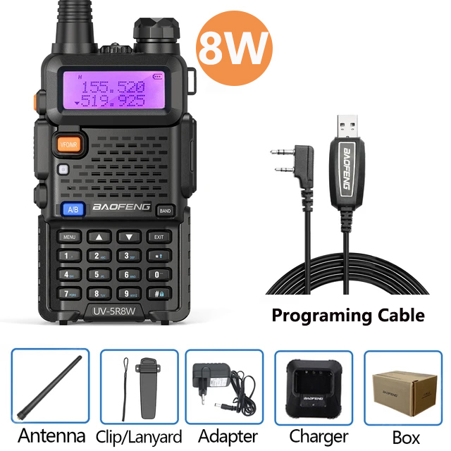 Baofeng uv 5r walkie talkie 5w 8w de alta potência banda dupla presunto rádio em dois sentidos vhf uhf rádio fm transceptor portátil caça 16km: ROXO / EURO