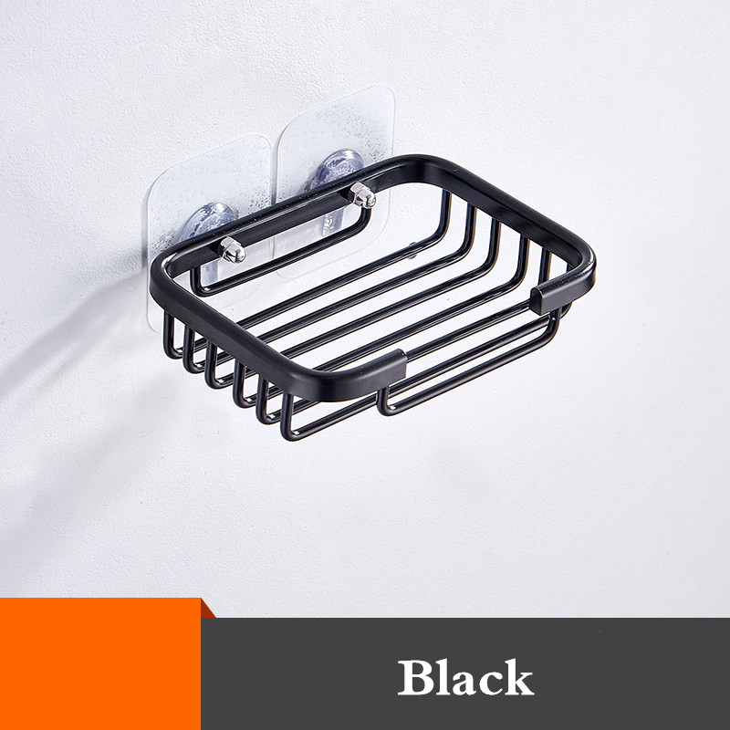 Badkamer Zeepbakje Opslag Houder Aluminium Nail Gratis Wandmontage Zeepkist Mand Vierkante Rack Zeep Case: Black