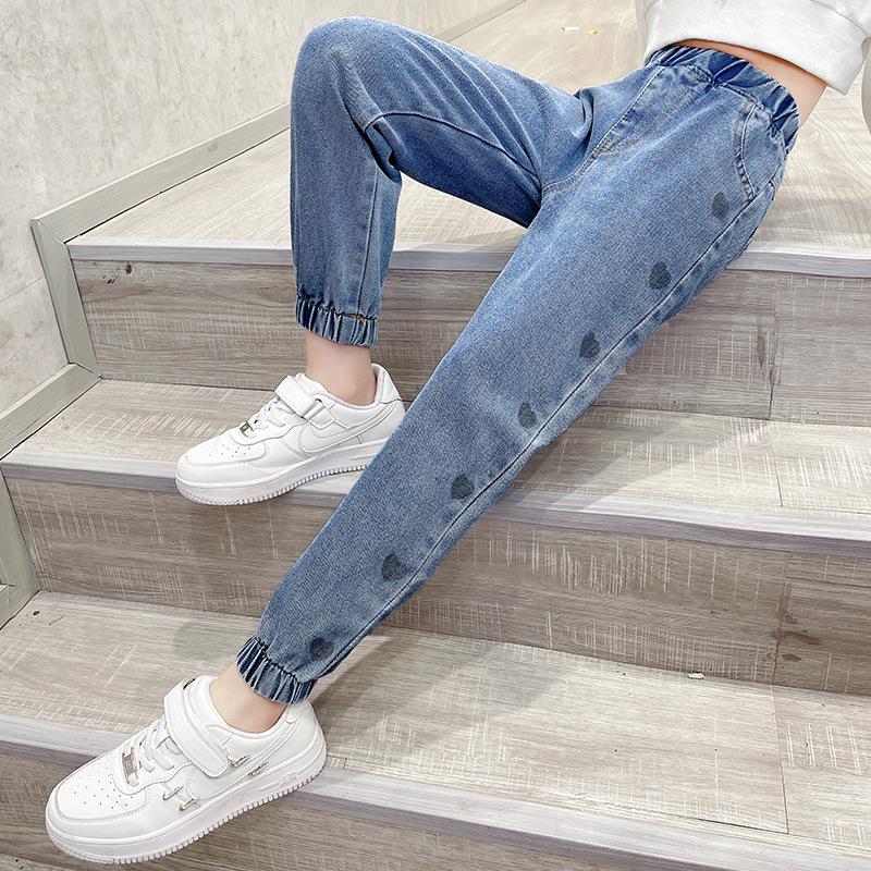 Jean pour filles, pantalon en Denim, motif cœur, décontracté, pour adolescentes de 6, 8, 10, 12 ans, collection printemps-automne: 11T