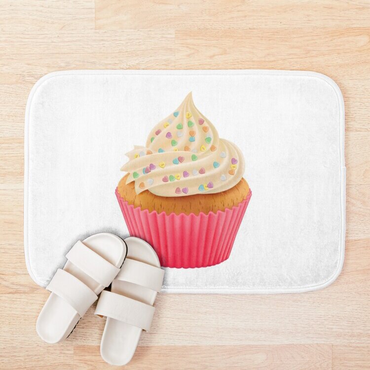 Zoete cupcake met kleurrijke hartjes, badmat, badkamer badmat set, spiegelvezel cartoon badmat set