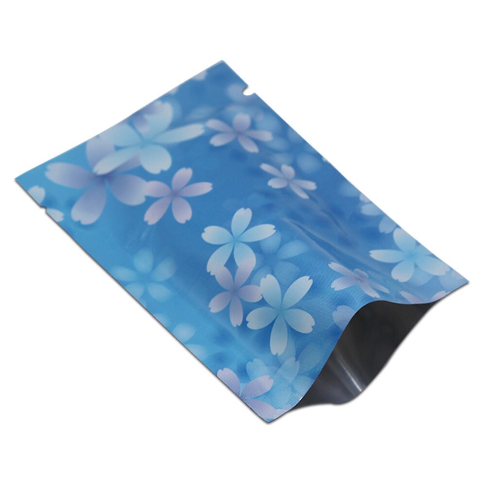 300Pcs 6x9cm Bunte Aluminium Folie Verpackung Tasche Snack Kaffee Lagerung tasche Lebensmittel Grade Mylar Pouch Open top Wärme Dichtung Vakuum Tasche: Blue Flower