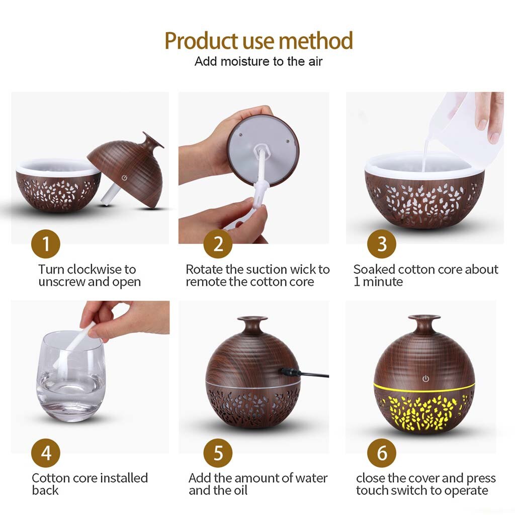 Air Aroma Essential Oil Diffuser Humidifier 7 Color Light LED Aroma Aromatherapy Humidifier Wood Grain Home Office Air Humidify