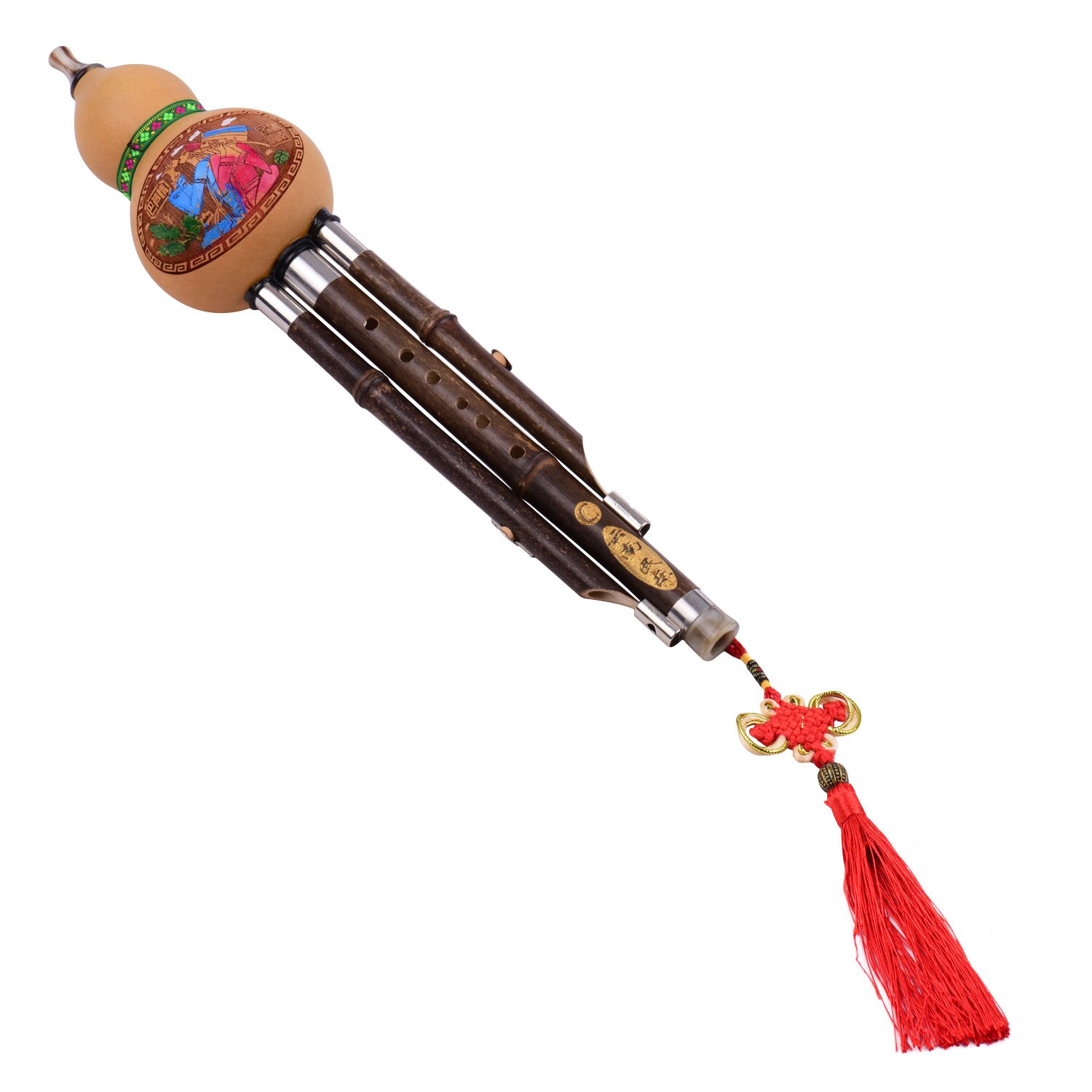3 Tone C-Key Hulusi Gourd Cucurbit Flute Black Bamboo Pipes Chinese Traditional Instrument with Chinese Knot Carry Case