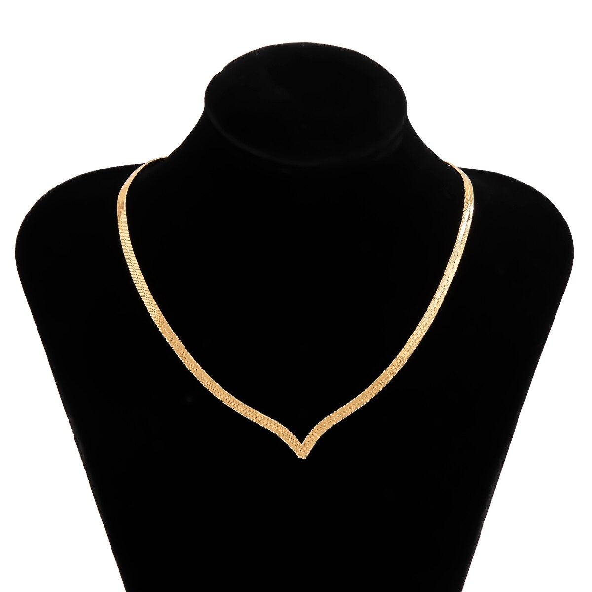 IngeSight.Z-gargantilla de cadena serpiente plana de cobre minimalista Simple, Collar corto Punk en forma de V, Collar de clavícula para mujer, joyería: Gold Color