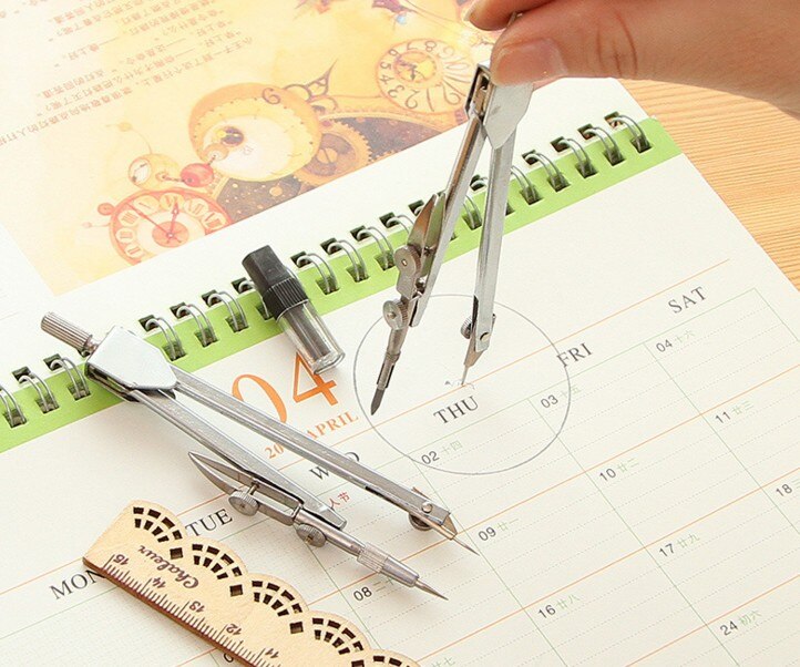 1 Set Stainless Steel Drawing Compass Math Geometry Tools for Circles School Supplies for Student Stationery