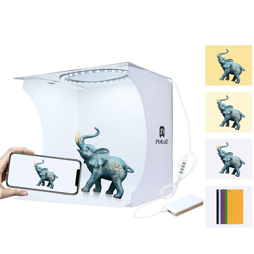 PULUZ-Anillo de luz LED para estudio de fotografía, Panel plegable portátil de 20cm, caja de tienda de tiro, con telones de fondo de 6 colores
