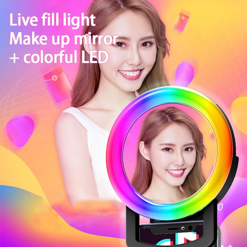 Selfie Led Ring Licht Invullen Draagbare Mobiele Telefoon 2-In-1 Selfie Lamp Rgb Verlichting Lichtgevende Ring Clip voor Alle Mobiele Telefoons