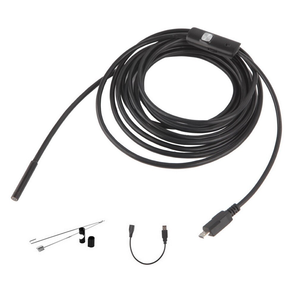 7mm Waterproof 1M/1.5M/2M/3.5M/5M Endoscope Lens Cable USB Inspection Borescope Camera For Android 640*480 Phones/1280*720 PC: 5M