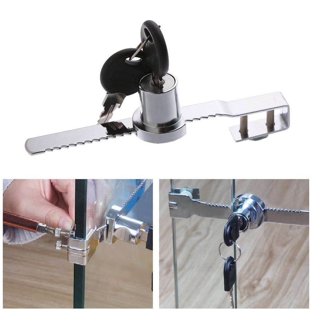 1 set Showcase Display Sliding Glass Door Lock For Display Cabinet + 2 Keys Locksmith Supplies Hardware Accessories