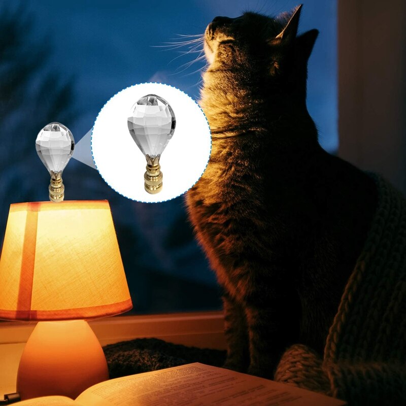 4 Pack Clear Faceted Crystal Lamp Finials Teardrop Shape Crystal Lamp Finials with Polished Copper Base for Lamp Shade