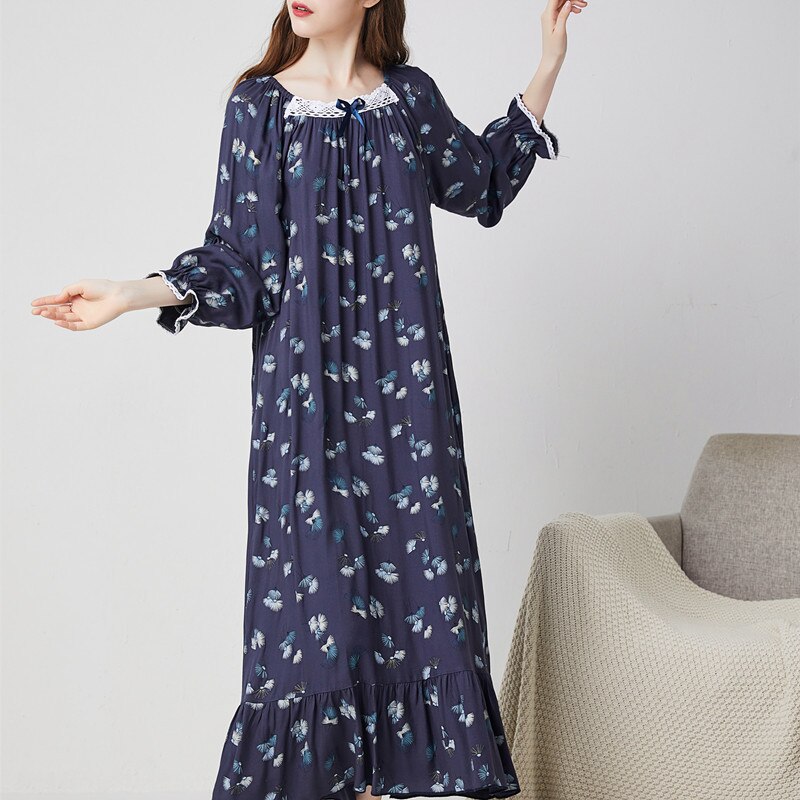 Lange Mouw Lente Herfst Nachthemd Vrouwen Losse Big Size Katoen Nightgowns Print Vet Mm Homewear Kleding Ladie &#39;S Night Jurk