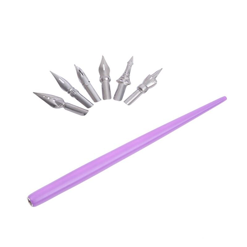 Wooden Manga Comic English Calligraphy Fountain Dip Pen with 6 Nibs Kit for Lettering Sketching Drawing: Purple