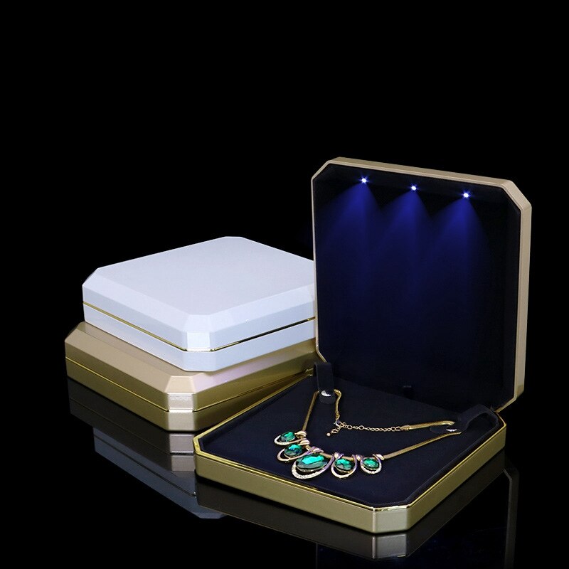LED bijoux grand ensemble boîte organisateur perle boucle d'oreille collier affichage coffrets pour mariage pliable en plastique bijoux mallette de rangement