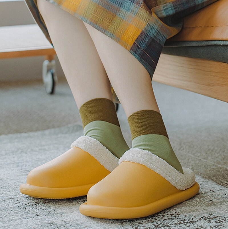 Herfst en winter huispantoffels heren dames waterdichte platform katoenen pantoffels dikke bodem antislip binnen warm zacht