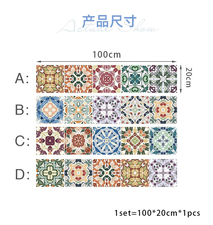 Waterproof Mediterranean Painted Tile Sticker Kitchen DIY Splicing Decorative Tile Cross-border Wall Sticker