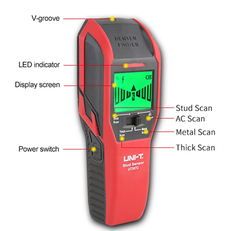 UNI-T Muur Scanner Undeground Metaaldetector Ac Hout Elektrische Doos Finder Kabel Lijn Diepte Tracker Live Draad Ijzeren Pijp Detectoren