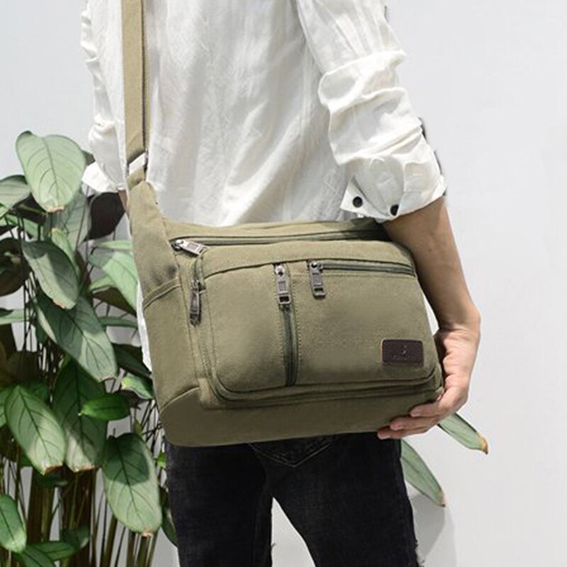 Unisex Canvas Crossbody Bags Single Shoulder Bags Travel Casual Handbags messenger bags Solid Zipper Schoolbags for Teenagers